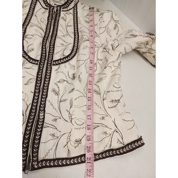 Nygard Collection Blazer Jacket Embroidery Zip Up Brown Ivory 3/4 Sleeve Sz 10 - Picture 7 of 9